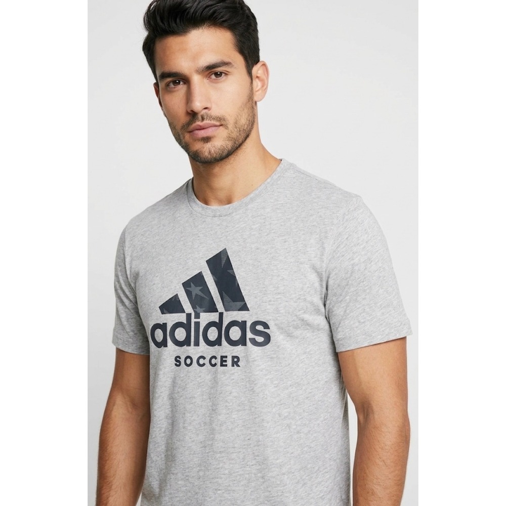 Adidas Soccer Graphic T-Shirt Mens Medium Gray Short Sleeve Athletic Tee